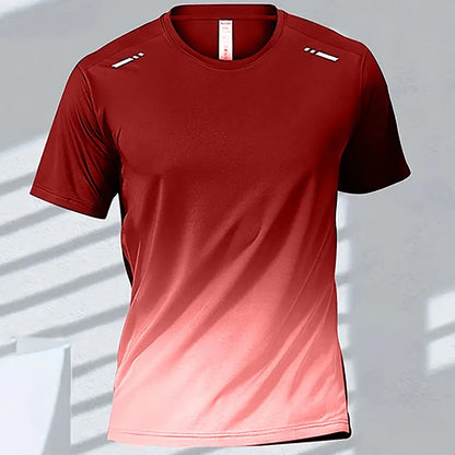 Men's Quick-Drying Gradient Short Sleeve T-Shirt – Sports Tee for Outdoor Workout, Basketball, Training & Running - Rehmiar