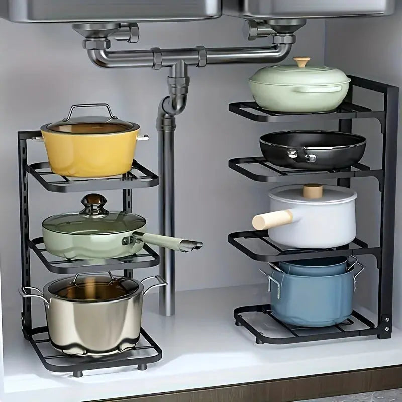 Adjustable Stainless Steel Pot Rack Organizer – Multi-Layer Storage Rack for Pots & Pans, Kitchen Household - Rehmiar