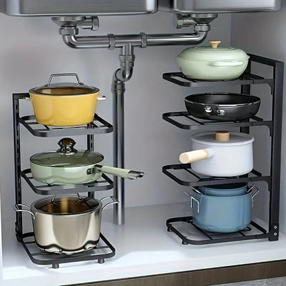 Adjustable Stainless Steel Pot Rack Organizer – Multi-Layer Storage Rack for Pots & Pans, Kitchen Household - Rehmiar