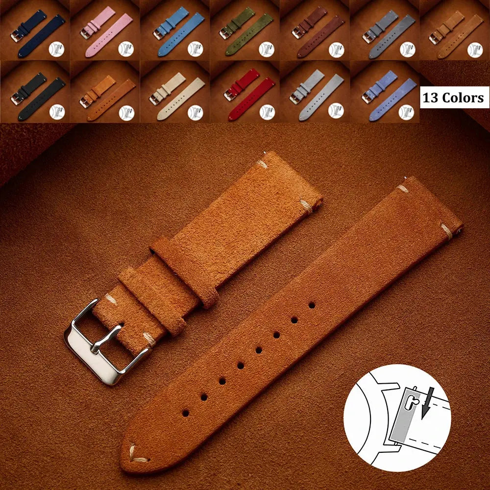 Wristband 20mm 22mm 4mm 16mm 18mm Quick Release Soft Suede Strap Brown Watch Bands Calfskin Women & Men Accessories - Rehmiar