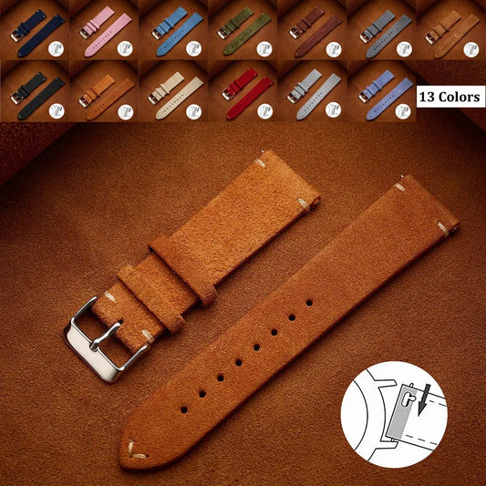 Wristband 20mm 22mm 4mm 16mm 18mm Quick Release Soft Suede Strap Brown Watch Bands Calfskin Women & Men Accessories - Rehmiar