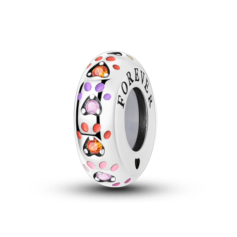 925 Sterling Silver Rainbow Zircon Beautifully Shaped Silicone Stopper Charms Beads - Rehmiar