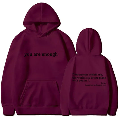 Trendy "You Are Enough" Hoodie – Unisex Retro Pullover, Street Hip Hop Top for Men & Women, Hot Selling
