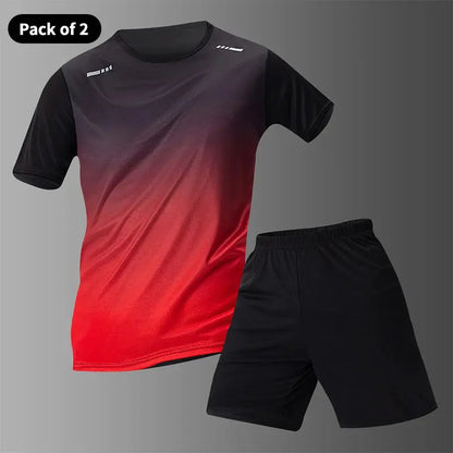 Men's Seasonal Sports Short Sleeve Top & Running Shorts Set – Gradient Quick Drying Multi-Colour Casual Set - Rehmiar