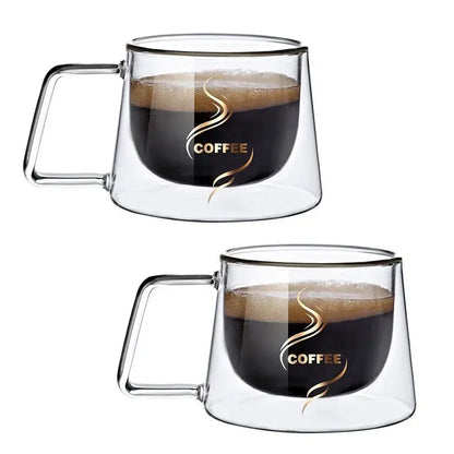 200ML Double Wall Glass Espresso Cup – Heat-Resistant Coffee Mug with Handle for Cappuccino, Latte, Tea & Water - Rehmiar