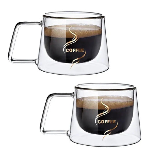 200ML Double Wall Glass Espresso Cup – Heat-Resistant Coffee Mug with Handle for Cappuccino, Latte, Tea & Water - Rehmiar