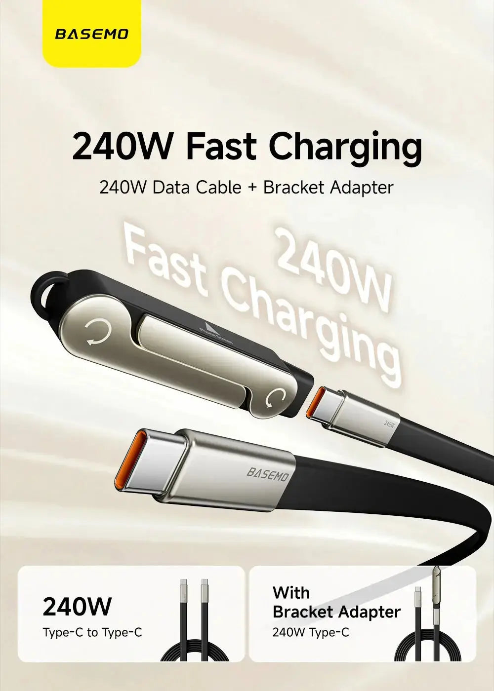 240W 2-in-1 Fast Charging Cable with Foldable Bracket – Type-C to Type-C Data Wire & Phone/Tablet Stand (Black/Orange) Rehmiar