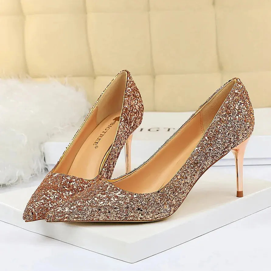 Sparkly Wedding High Heel Pumps for Women – Glitter Bridal Party Shoes (7cm & 9.5cm) - Rehmiar