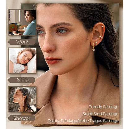 1pc Earrings for Sensitive Ears Surgical Stainless-Steel Earrings for Women Dainty Flat Back Earring Stud Hoop Cartilage