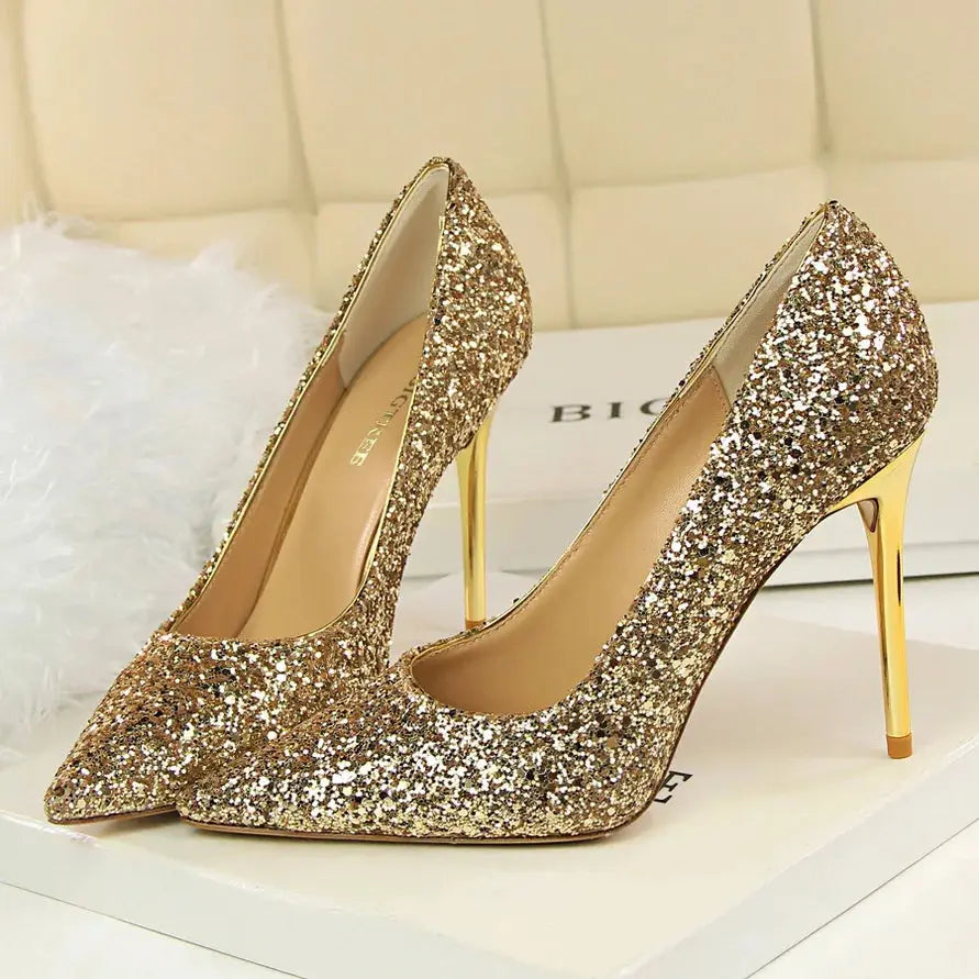 Sparkly Wedding High Heel Pumps for Women – Glitter Bridal Party Shoes (7cm & 9.5cm) - Rehmiar