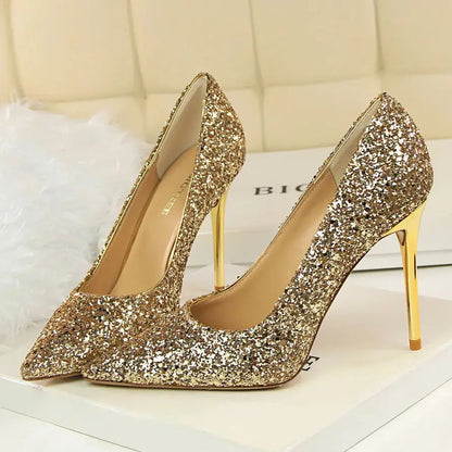 Sparkly Wedding High Heel Pumps for Women – Glitter Bridal Party Shoes (7cm & 9.5cm) - Rehmiar