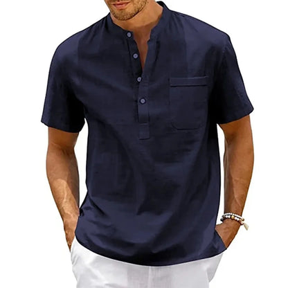Cotton Linen Henley Neck Casual Shirt - Rehmiar