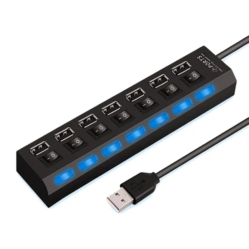 High Speed 4/7 Ports USB HUB 2.0 Adapter Expander Multi USB Splitter with LED Lamp Switch for PC Laptop - Rehmiar