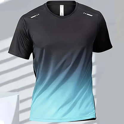 Men's Quick-Drying Gradient Short Sleeve T-Shirt – Sports Tee for Outdoor Workout, Basketball, Training & Running - Rehmiar