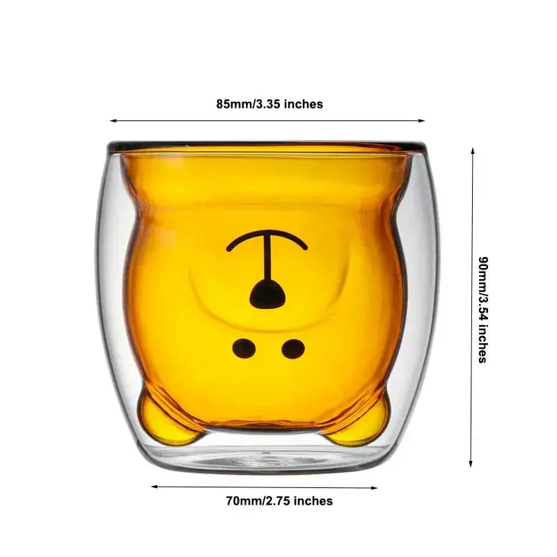 250ml Double-Wall Glass Mug – Cute Bear Design for Milk, Coffee, Tea & Juice, Valentine's Day & Anniversary Gift Rehmiar