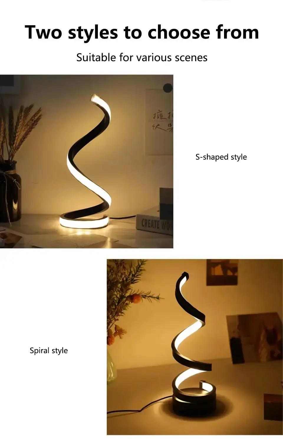 Creative Spiral LED Night Light – Dimmable 3-Color Table Lamp for Living Room, Office, Bedroom & Bedside Decor, USB Plug-In - Rehmiar