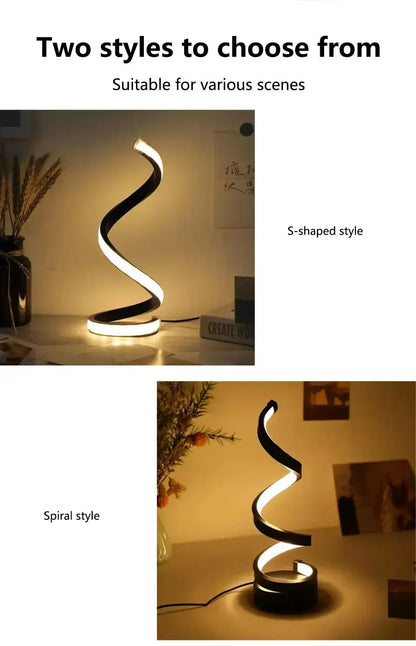 Creative Spiral LED Night Light – Dimmable 3-Color Table Lamp for Living Room, Office, Bedroom & Bedside Decor, USB Plug-In - Rehmiar