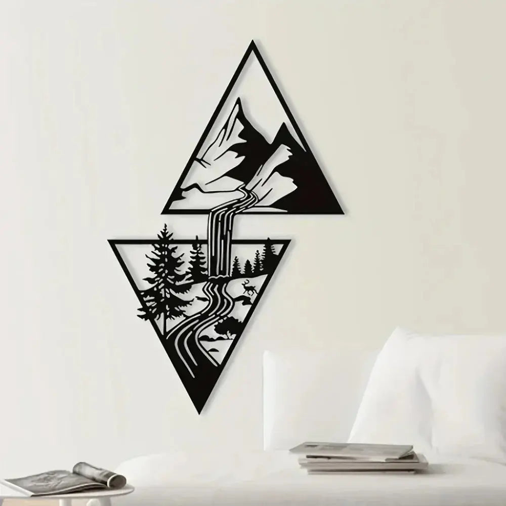 Mountain Waterfall Metal Wall Art Modern Mountain Home Decor Wall Ornament