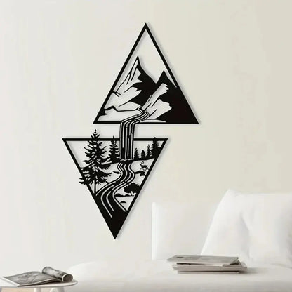 Mountain Waterfall Metal Wall Art Modern Mountain Home Decor Wall Ornament