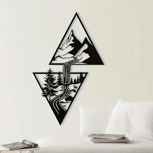 Mountain Waterfall Metal Wall Art Modern Mountain Home Decor Wall Ornament