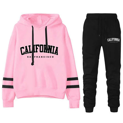 California Women's Tracksuit Casual Stripe Versatile Hooded Sweatshirt, Pants or Suit