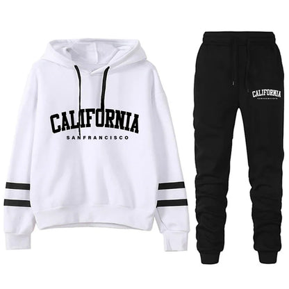 California Women's Tracksuit Casual Stripe Versatile Hooded Sweatshirt, Pants or Suit