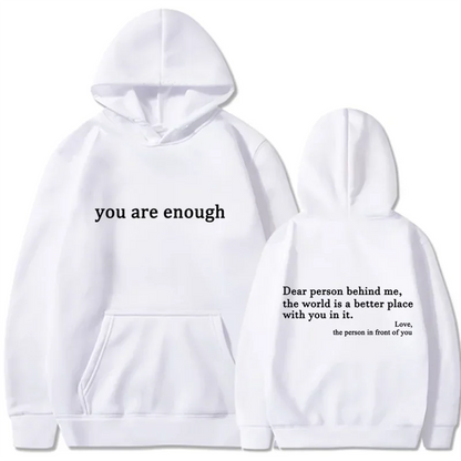 Trendy "You Are Enough" Hoodie – Unisex Retro Pullover, Street Hip Hop Top for Men & Women, Hot Selling