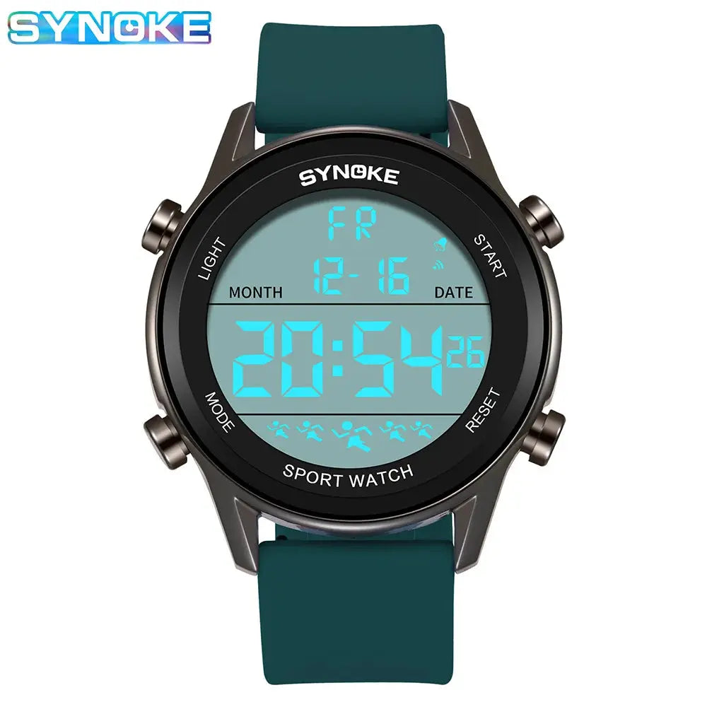 SYNOKE Men Outdoor Sports Multifunctional Waterproof Large Screen Display Luminous LED Digital Fashion Silicon Watch - Rehmiar