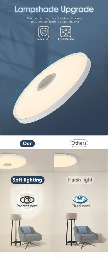 Smart RGB LED Ceiling Lamp – APP & Remote Control, Dimming, Music Sync with Speaker for Living Room & Bedroom - Rehmiar