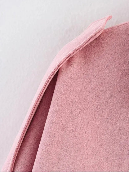 Women's Suede Bomber Jacket – Long Sleeve Zipper Oversize Solid Coat, Chic Streetwear - Rehmiar