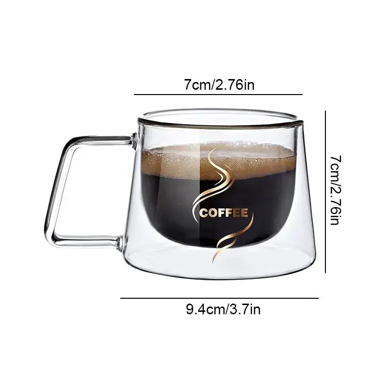 200ML Double Wall Glass Espresso Cup – Heat-Resistant Coffee Mug with Handle for Cappuccino, Latte, Tea & Water - Rehmiar