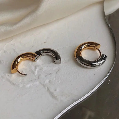 Gold Plated Double Colour Huggie Earrings – Stainless Steel Silver & Gold Hoops for Women, Punk Jewellery Ring Earrings - Rehmiar