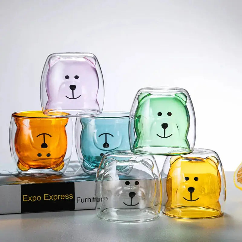 250ml Double-Wall Glass Mug – Cute Bear Design for Milk, Coffee, Tea & Juice, Valentine's Day & Anniversary Gift - Rehmiar