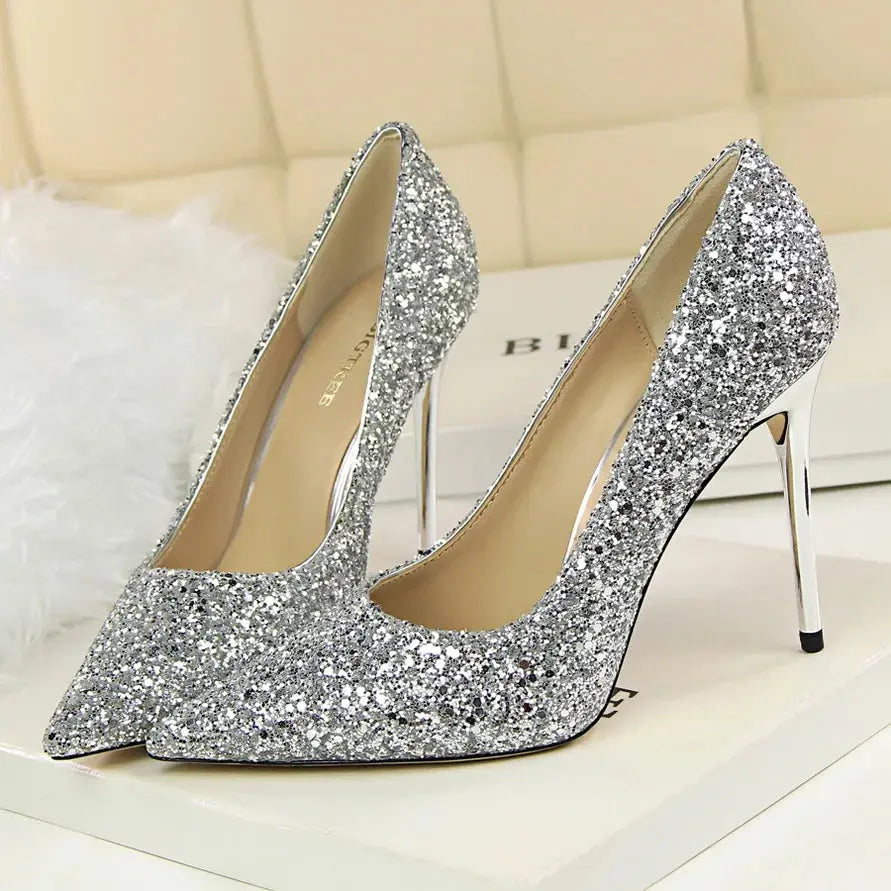 Sparkly Wedding High Heel Pumps for Women – Glitter Bridal Party Shoes (7cm & 9.5cm) - Rehmiar