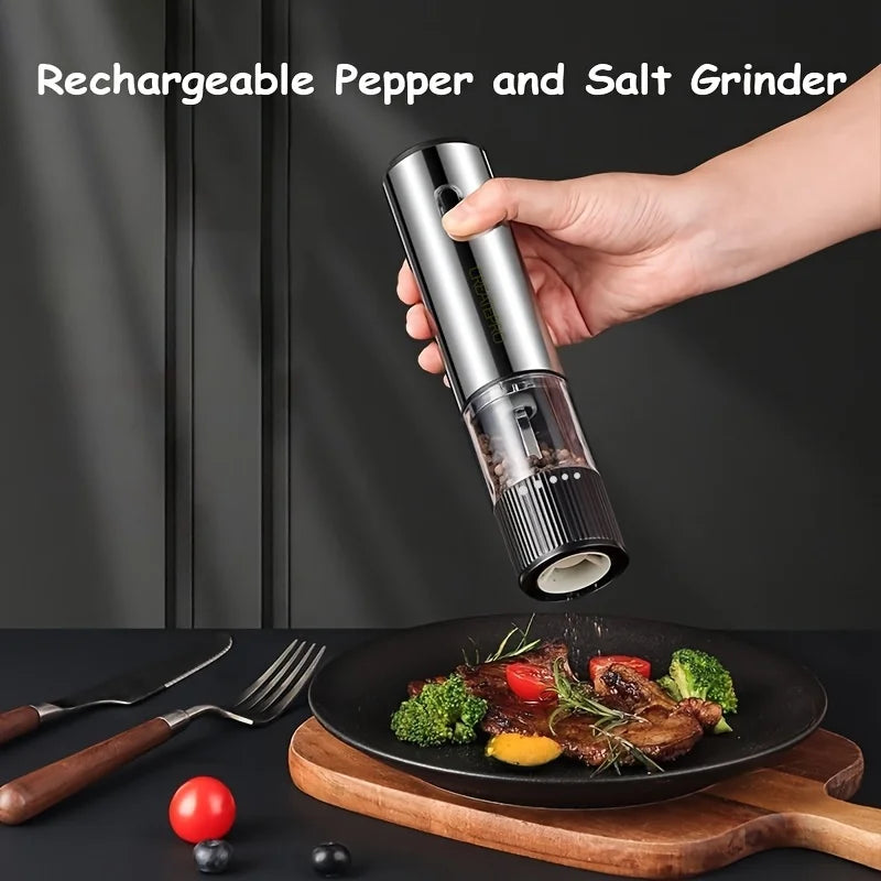 Electric Salt and Pepper Grinder – Automatic Rechargeable Mill with Adjustable Coarseness, Kitchen Appliances