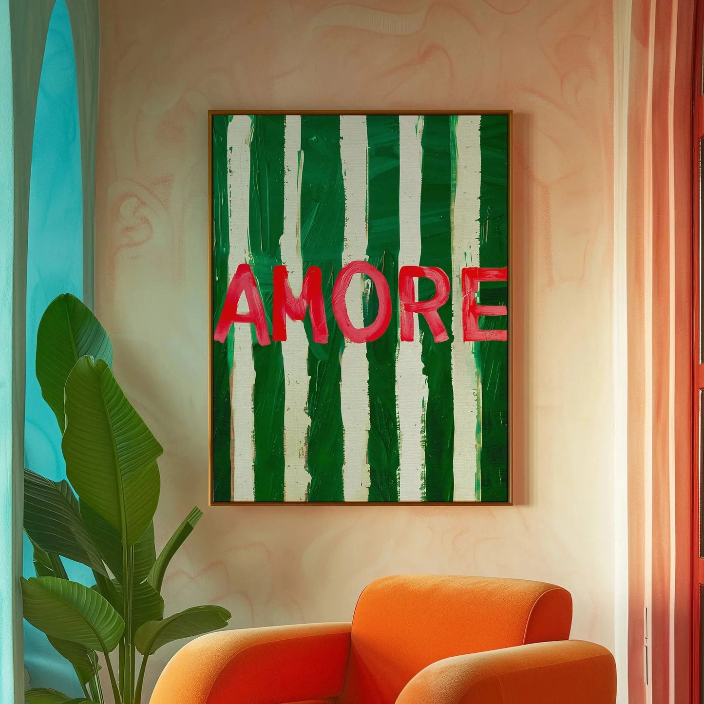 Amore Green Striped Canvas Wall Art – Wine Glass & Pepper Modern Home Decor