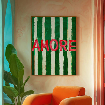 Amore Green Striped Canvas Wall Art – Wine Glass & Pepper Modern Home Decor
