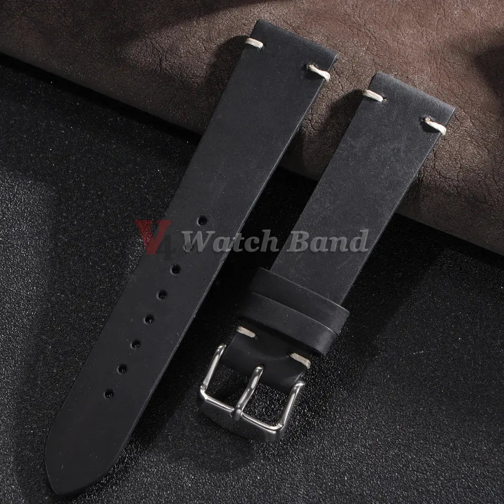 Vintage Oil Wax Watch Band Handmade Stitching Cowhide Strap for Omega Seiko Smartwatch Wristband 18mm 20mm 21mm 22mm 24mm - Rehmiar