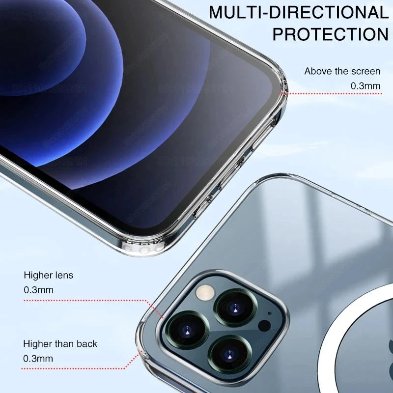 for Magsafe Magnetic Wireless Charge Phone Case for iPhone 15 14 13 12 11 16 Pro Max Mini Xs XR 8 Plus Hard Acrylic Clear Cover