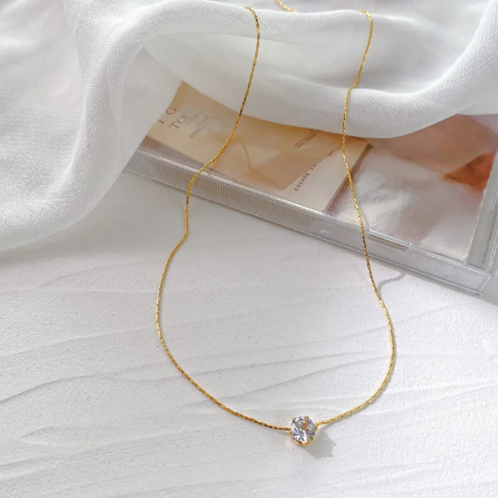 Stainless Steel Gold Plated Dainty Minimalist Zircon Anti Tarnish Charm Chain - Rehmiar