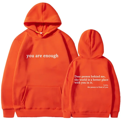 Trendy "You Are Enough" Hoodie – Unisex Retro Pullover, Street Hip Hop Top for Men & Women, Hot Selling