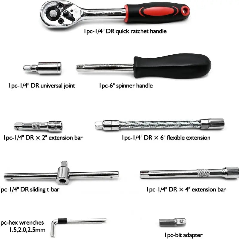 46-Piece Socket Wrench & Screwdriver Set – DIY Repair Tool Kit for Car, Auto & Household Hardware Toolbox - Rehmiar