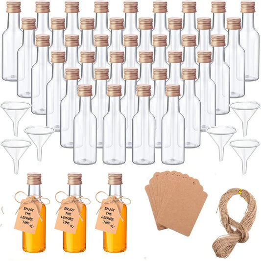 Plastic Liquor Bottle Set Mini 1.7 Oz Clear Juice Bottle Cereal Silver/Gold Caps Bottle