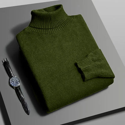 Autumn Mens High Quality Knitted Turtleneck Slim Fit Sweater - Rehmiar