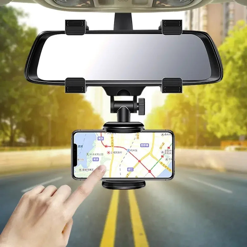 360 Car Phone Holder Rearview Mirror Mount Bracket Navigation GPS Mobile Stand Foldable Adjustable Clip