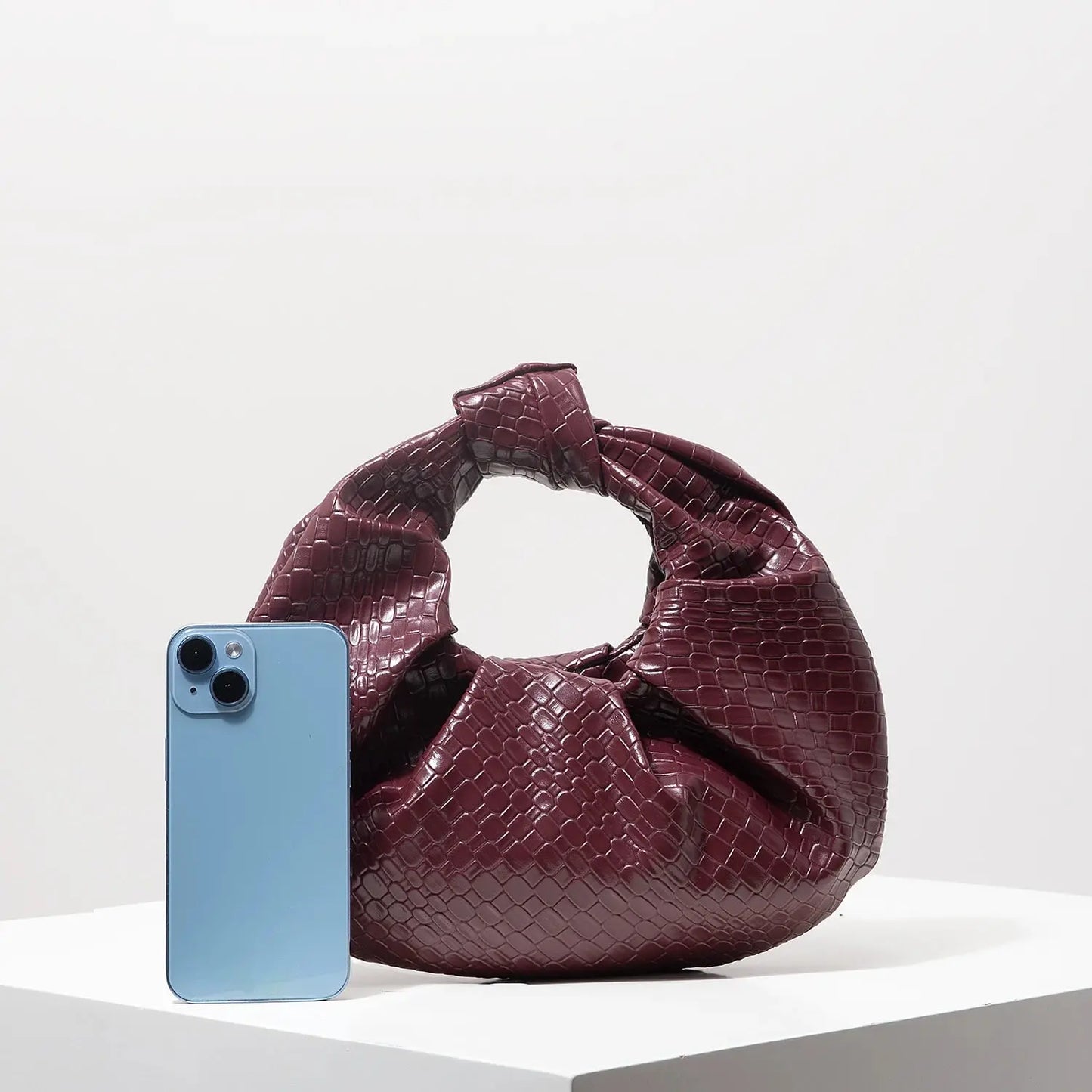 Vintage Faux Leather Woven Handbag – Knotted Crescent Pleated Cloud Evening Bag for Women - Rehmiar