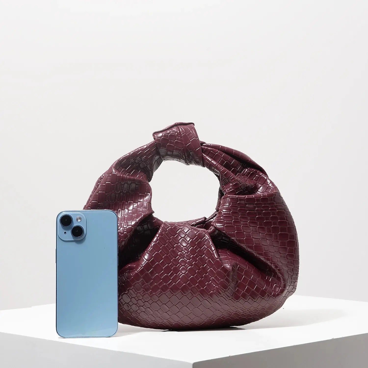 Vintage Faux Leather Woven Handbag – Knotted Crescent Pleated Cloud Evening Bag for Women - Rehmiar