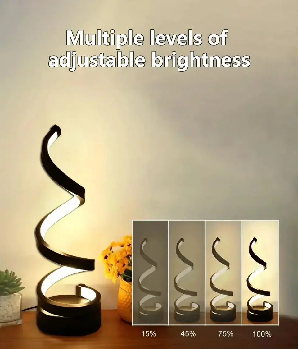 Creative Spiral LED Night Light – Dimmable 3-Color Table Lamp for Living Room, Office, Bedroom & Bedside Decor, USB Plug-In - Rehmiar