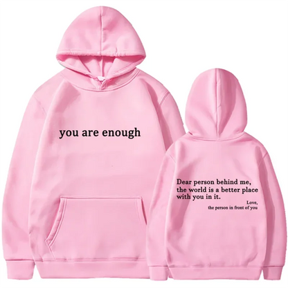 Trendy "You Are Enough" Hoodie – Unisex Retro Pullover, Street Hip Hop Top for Men & Women, Hot Selling