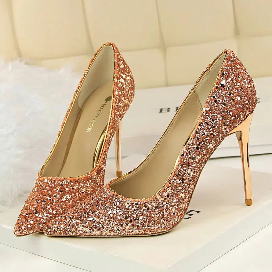 Sparkly Wedding High Heel Pumps for Women – Glitter Bridal Party Shoes (7cm & 9.5cm) - Rehmiar